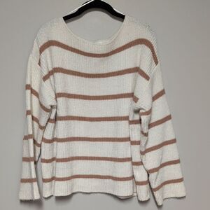 Bluivy White and Tan Striped Sweater